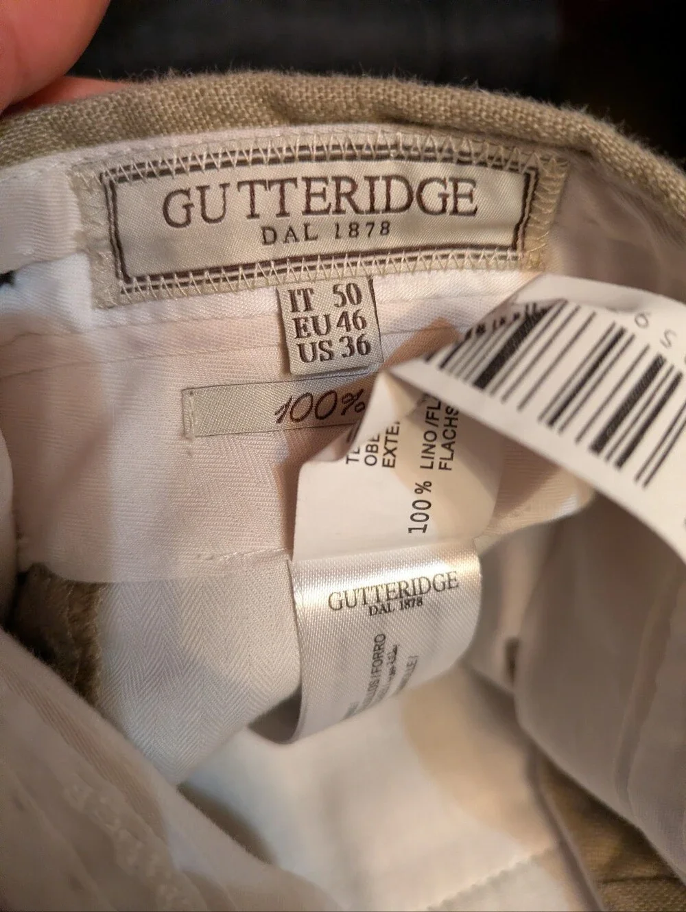 Men’s Gutteridge Linen Pants Italy Size 36x28 Green EU 46 US 36